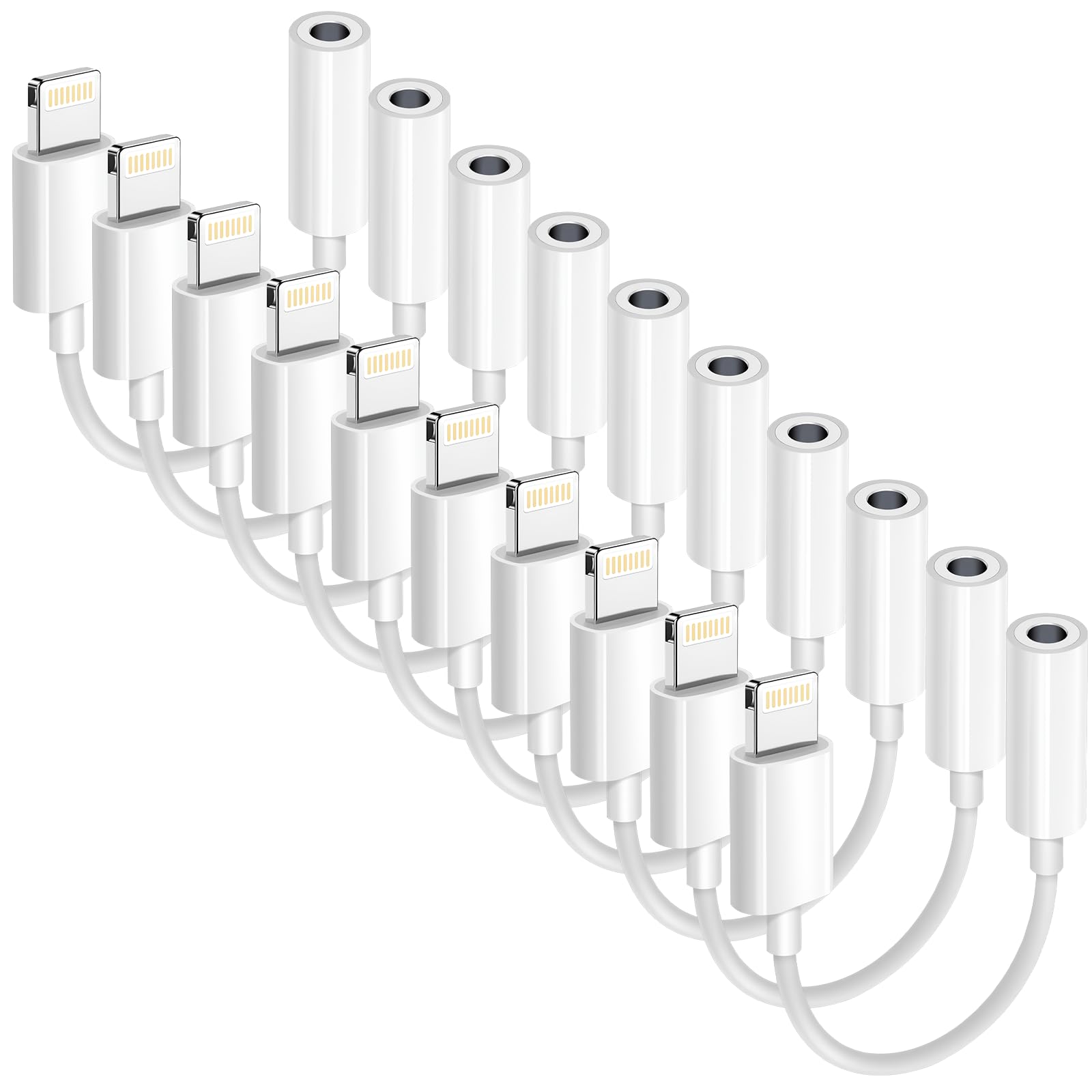 Apple MFi Certified 10 Pack Lightning to 3.5 mm Headphone Jack Adapter for iPhone, iPhone Aux Adapter Converter Dongle Audio Cable Compatible with iPhone 14 13 12 11 X XS 8 7 Whtie