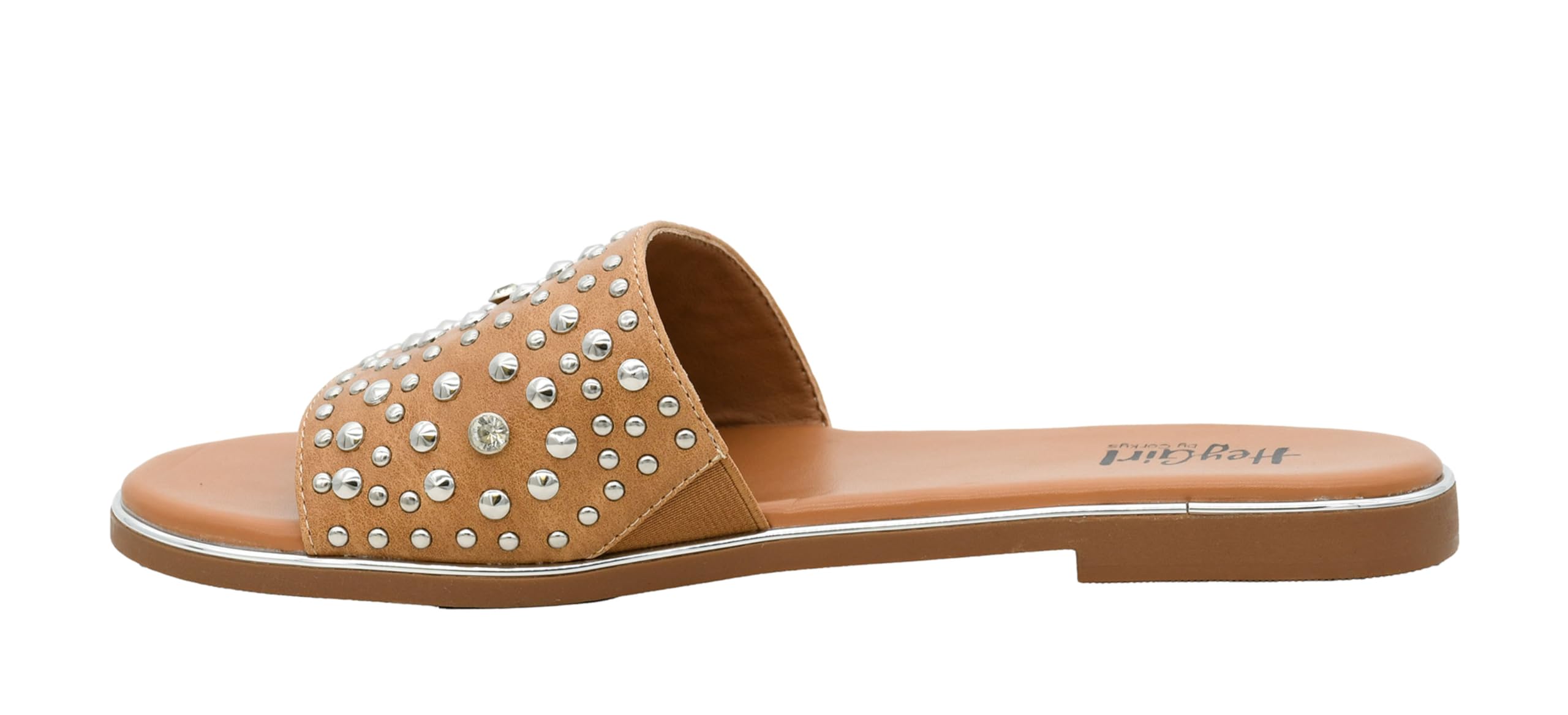 Corkys Footwear Hey Girl Womens Bail Money Sandal - Featuring a Studded Wide Strap With Elastic Gore, Metallic Rand Around the Bottom, and Cushioned