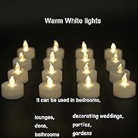 Vista 3 de Nancia - Velas LED de té de 12 unidades – Velas sin llama realistas y brillantes con parpadeo duradero de 200 horas para celebración de Blanco cálido