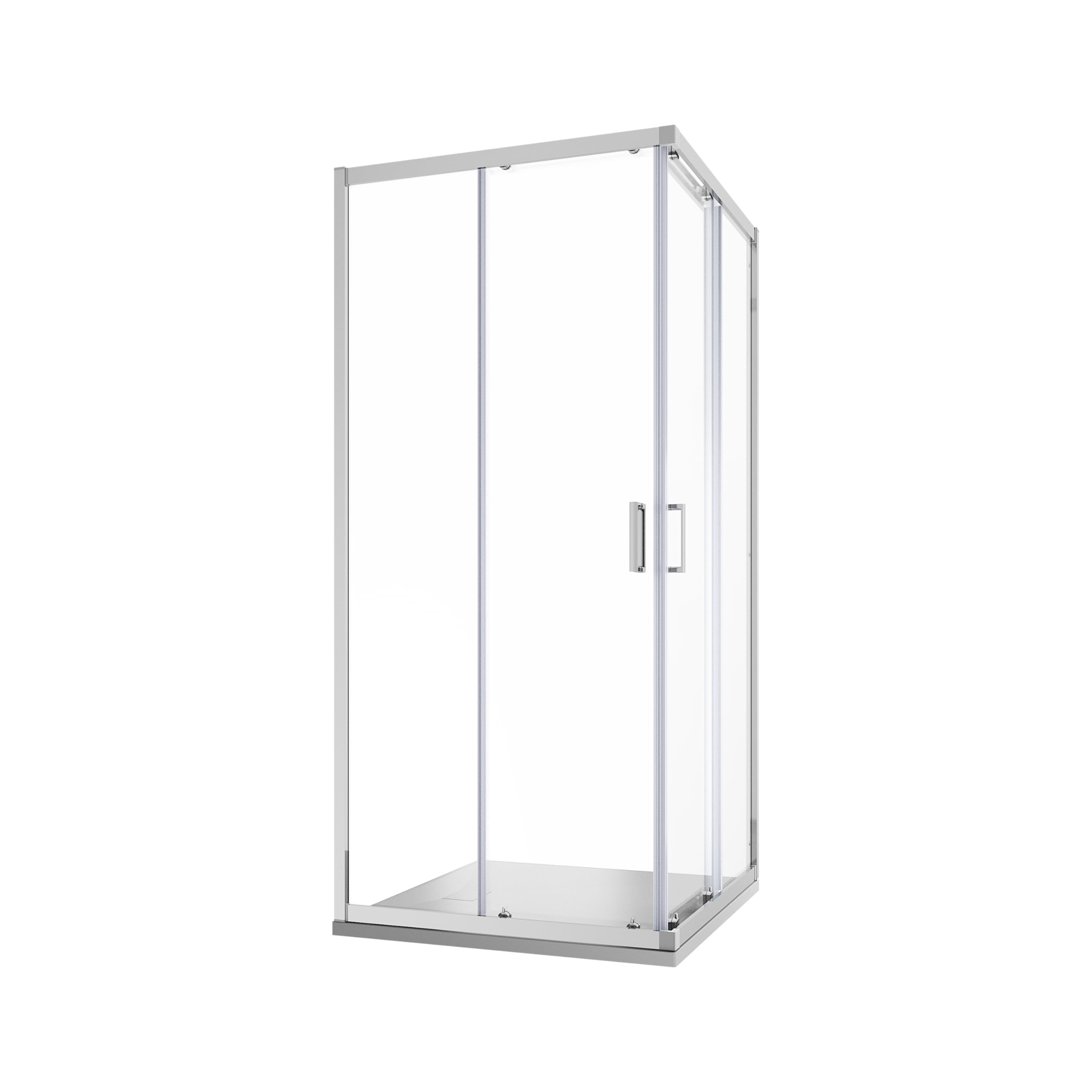 Tonga - Mampara de ducha angular con dos puertas correderas, cristal templado de 6 mm, perfiles cuadrados cromados, altura de 185 cm, cristal transparente, 90 x 90 cm