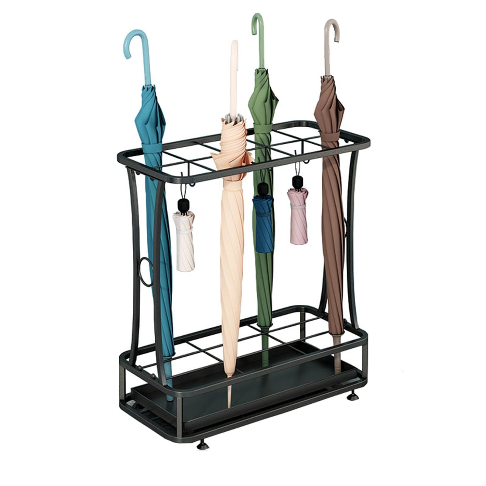 FCXWEVR Free Standing Umbrella Stand with Hooks & Removable Drip Tray - Stylish Storage Solution for Home Office & Entryway Keeps Floors Dry & nized