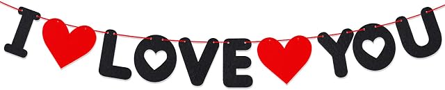I Love You Felt Banner Letters Bunting Valentine Decoration Red Heart Garlands for Mothers Day Anniversary Engagement Weddings Decor Photo Props and Party Supplies