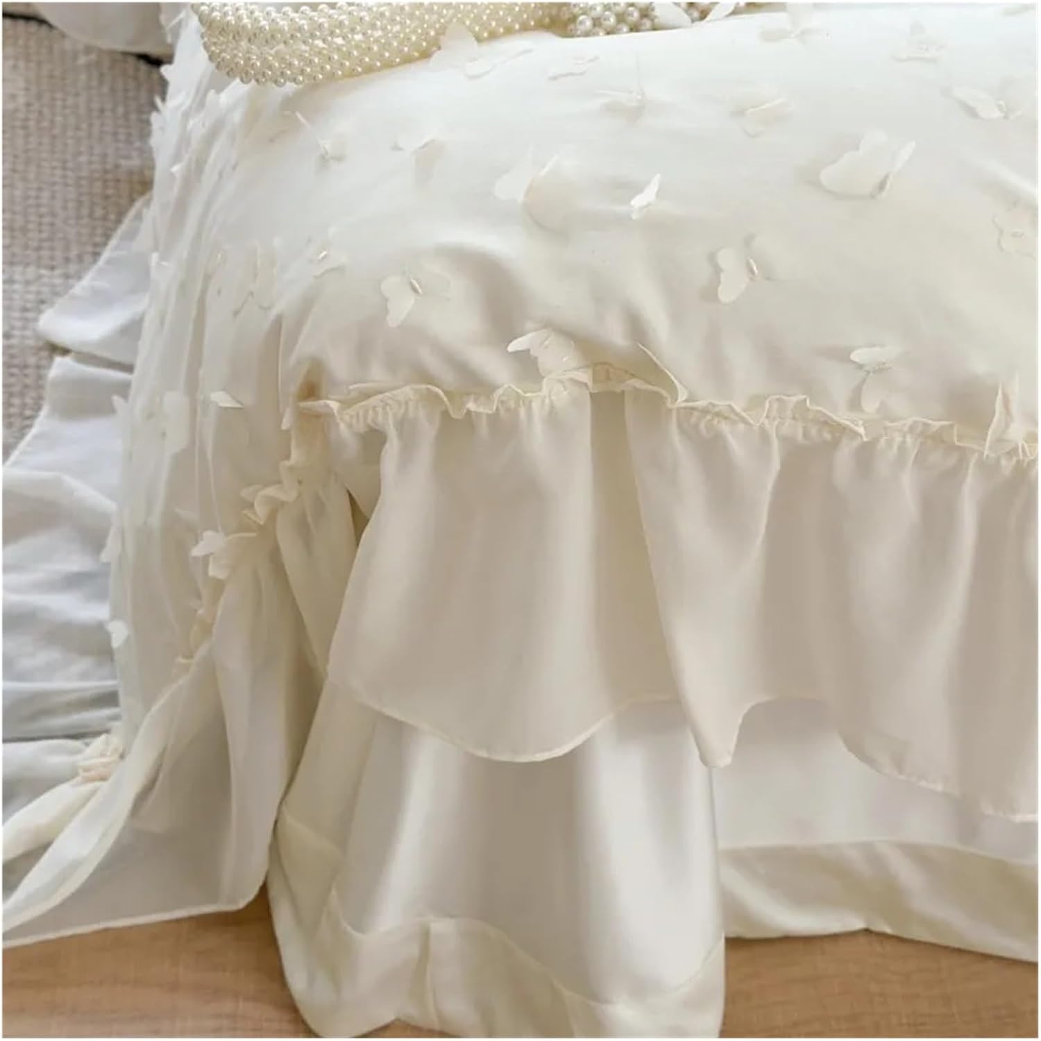 Chiffon Lace Embroidery Bedding Set Luxury Egyptian Cotton 3D Butterfly Duvet Cover Princess Super Soft Bed Sheet Pillowcases,Bed