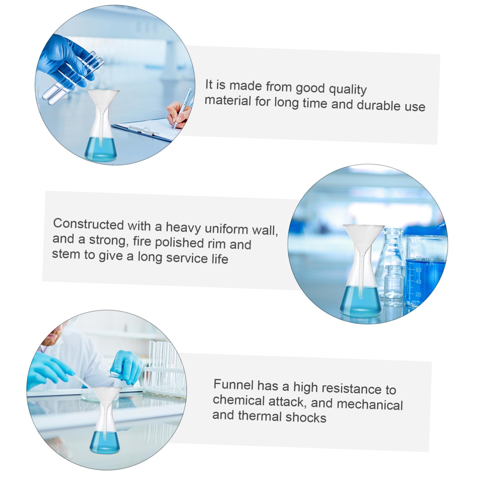 Amosfun 8 Piezas embudo botellas de agua material de laboratorio herramienta multiusos experimentos colador equipos de laboratorio herramienta resistente a la temperatura Vidrio