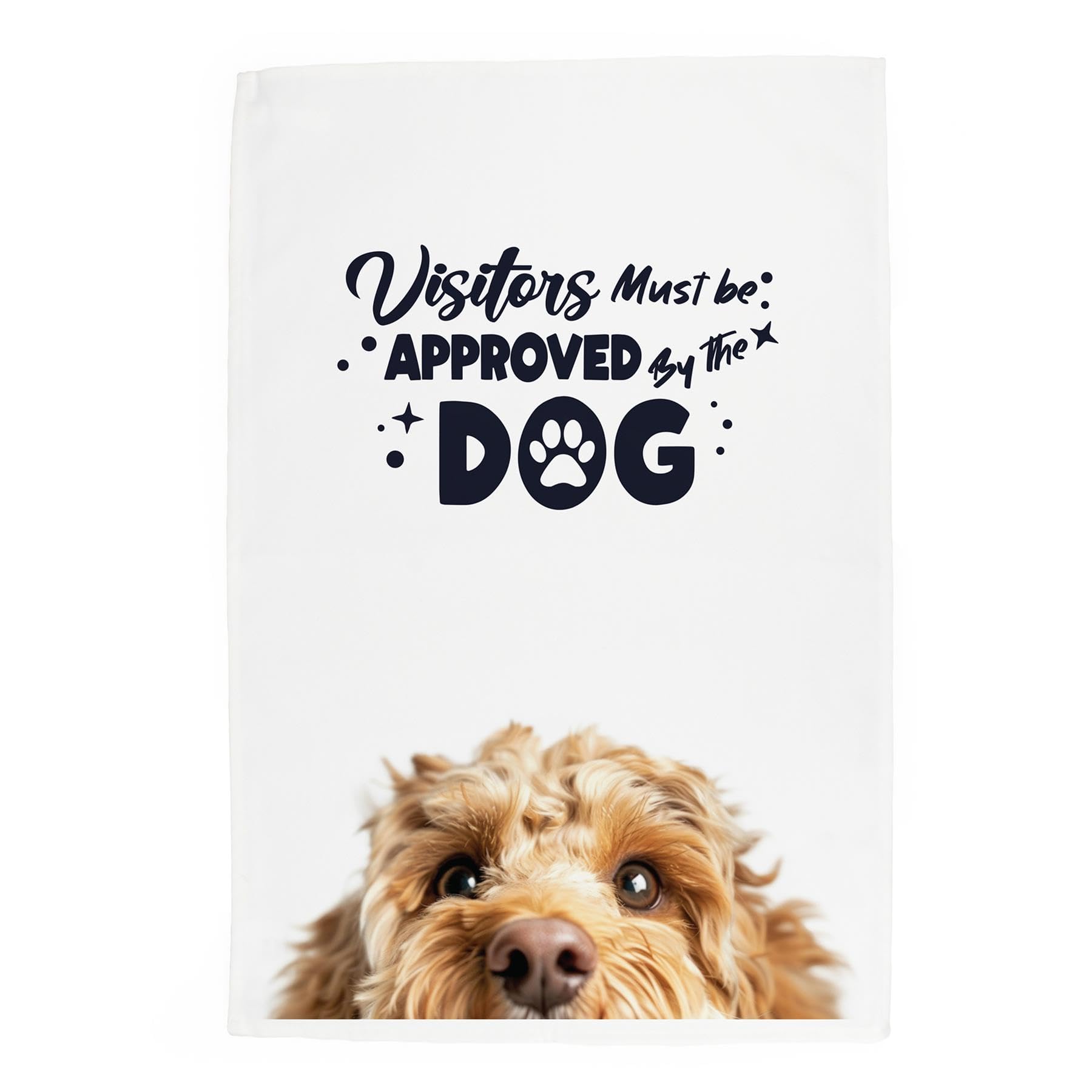 Purely Home Peeping Dog Tea Towel - Visitors Must Be Approved By The Dog - Cockapoo Gift Panama Cotton Kitchen Dish Towel/Drying Cloth - 67cm x 45cm