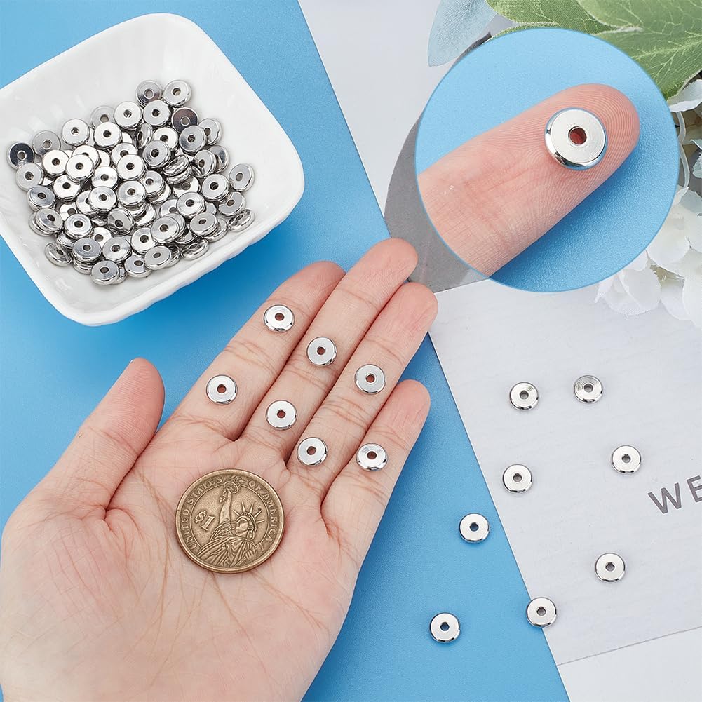 PH PandaHall 100pcs 8mm Stainless Steel Spacers Beads 2mm Hole Flat Round Beads Spacer Metal Loose Spacers Beads Charm Jewelry findings for Necklace Bracelet Earring Making DIY - Image 3