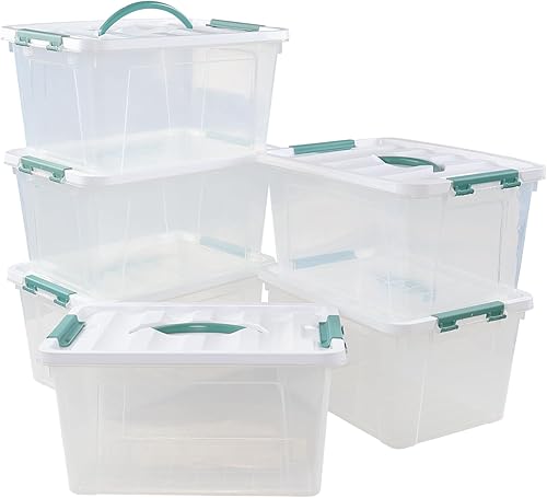 Caja transparente de 14 cuartos de galón con tapa y asa, bolsa de almacenamiento de plástico juego de 6