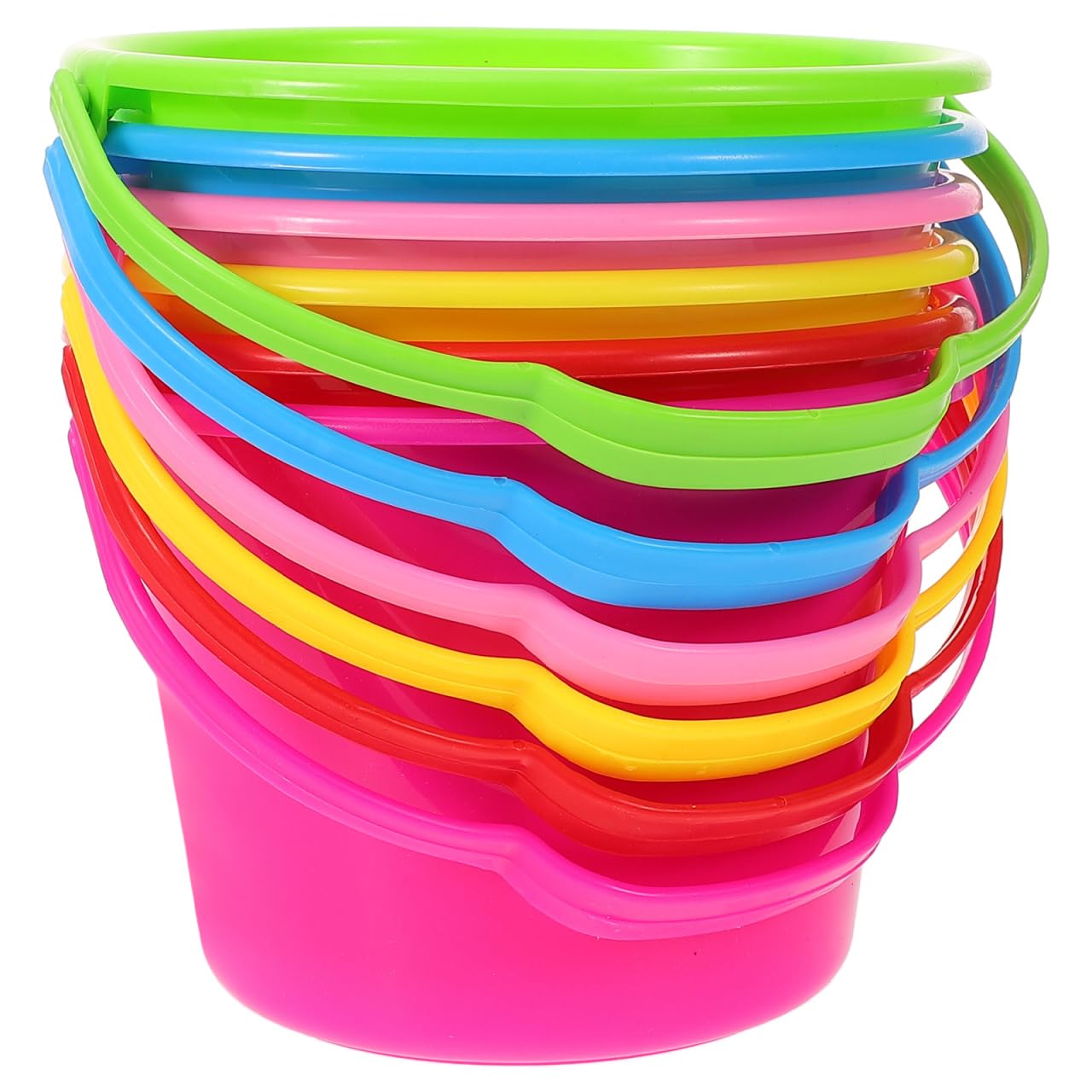 ifundom 6pcs Beach Bucket Set Lightweight Brightly Coloured Sand Pail Set Plastic Bucket with Handles Pool Toys Portable Sandcastle Building Kit for Kids