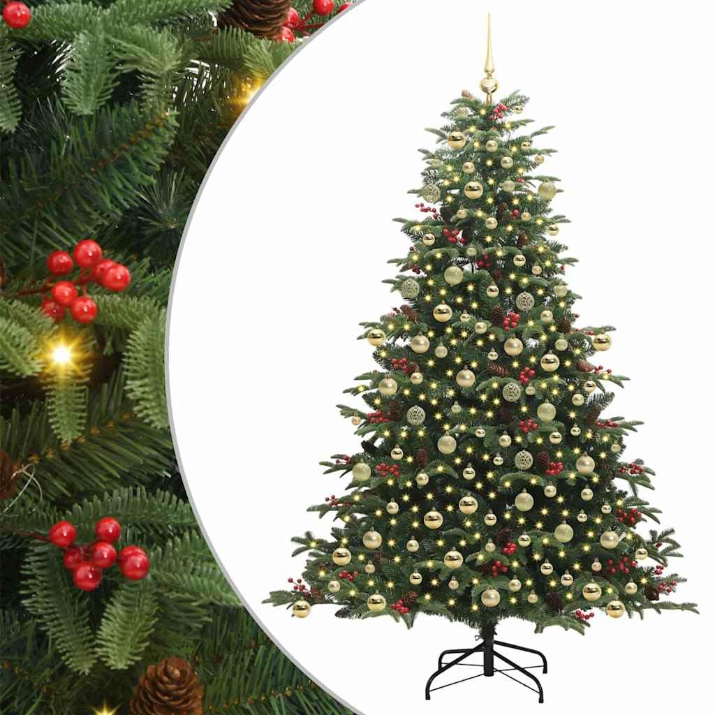 vidaXL Artificial Christmas Tree with LED Strip Lights Green 210 cm, Living Room, Modern Cone-Shaped USB Christmas Tree, Minimalist Green Indoor Decor, Seasonal Holiday, PVC