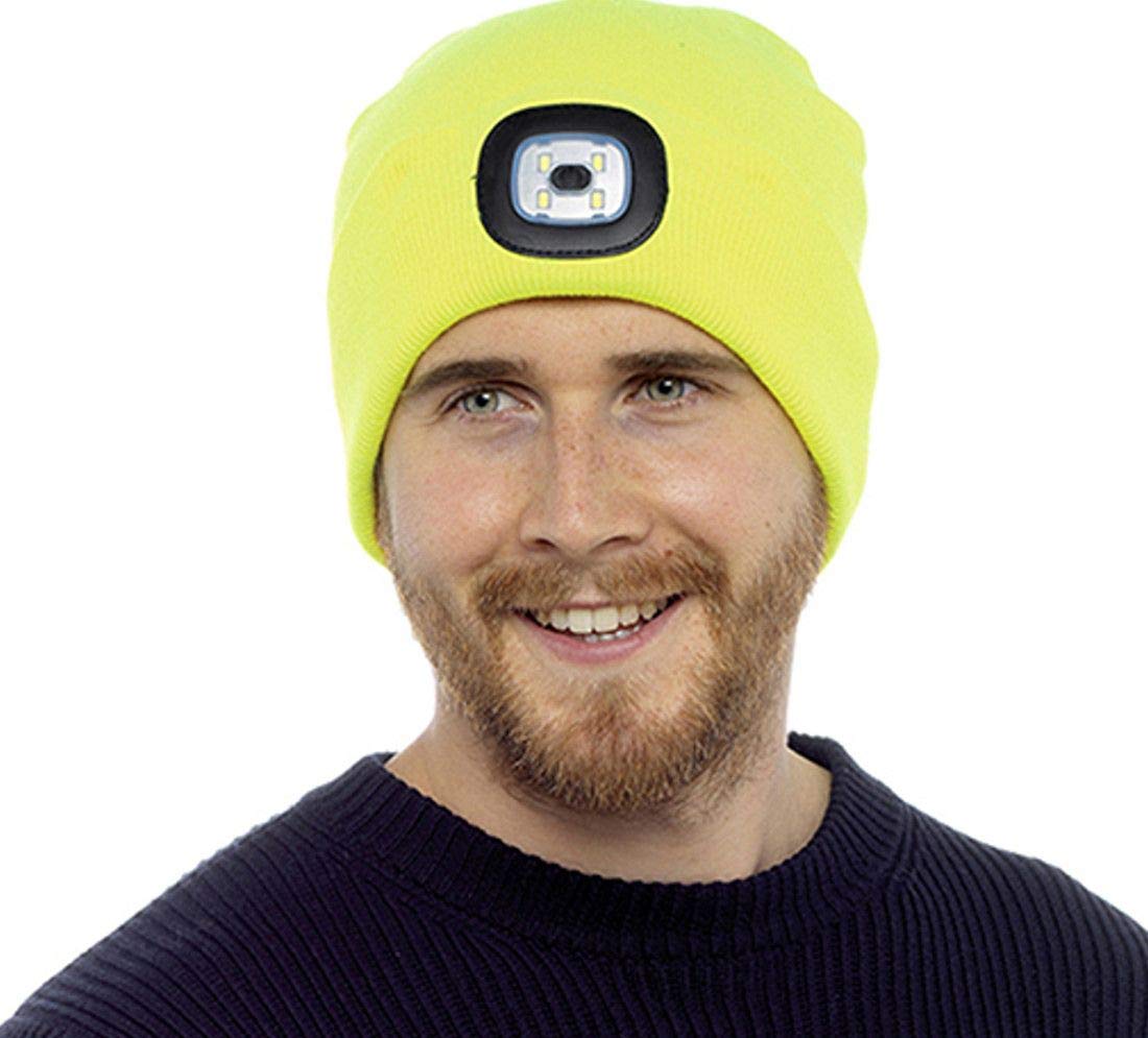 Storm Ridge Mens LED Light Winter Beanie Hat Yellow