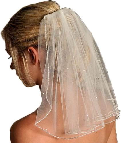 Miniatura 1 de Sekhluno Velo de novia velo de boda con diamantes de imitación de 1 nivel con peine velos cortos para mujer