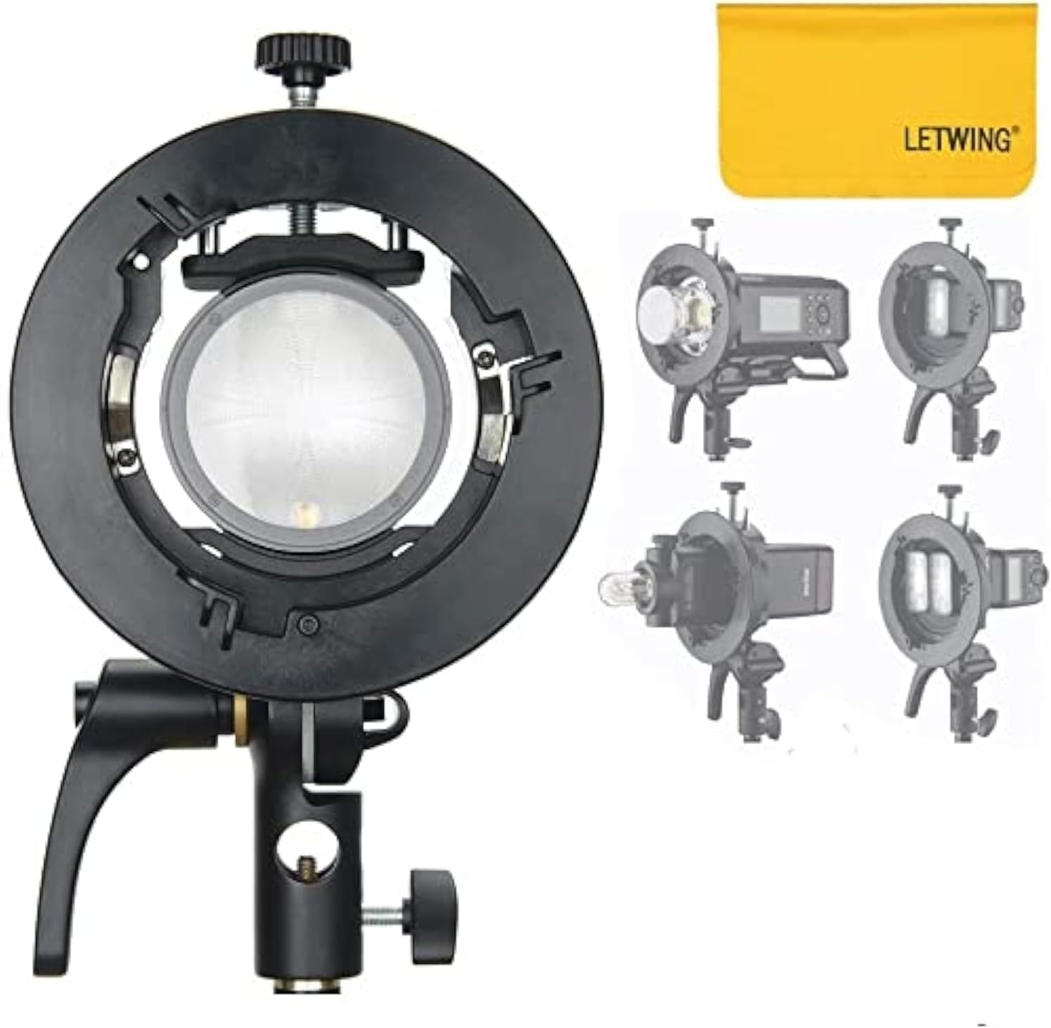 Godox S2 Speedlite Bracket S-Type Bracket Bowens Mount Holder for Godox V1 V1Pro V100 AD200ProII AD300Pro AD300ProII AD400Pro AD400ProII V860II TT600 TT350, Precise Tilt Control, Umbrella Mount Slot