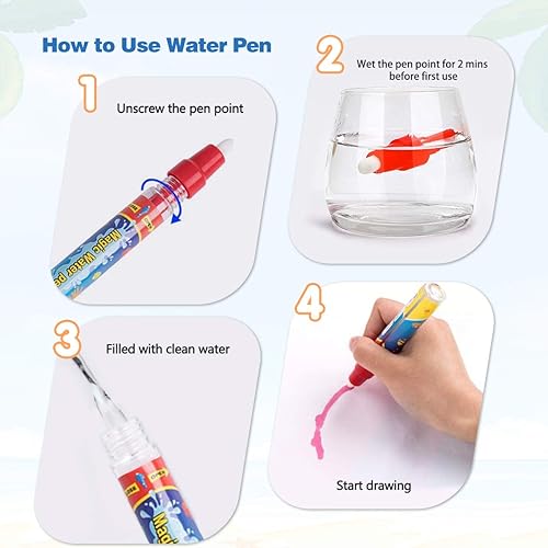 Miniatura 9 de Joyfia Libros de dibujo de agua, libros para colorear sin desorden para niños pequeños, tablero de pintura de garabatos de agua con bolígrafo,