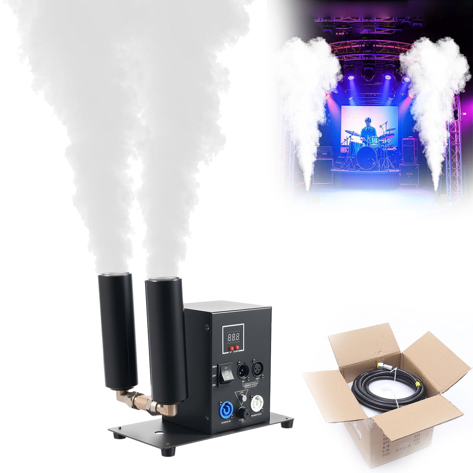 Dwugłowicowa wytwornica dymu CO2, cyfrowa wytwornica strumienia CO2, urządzenie do wytwarzania mgły DMX512 z wężem 5 m, do DJ-ów, na koncerty, imprezy, urodziny, wesela