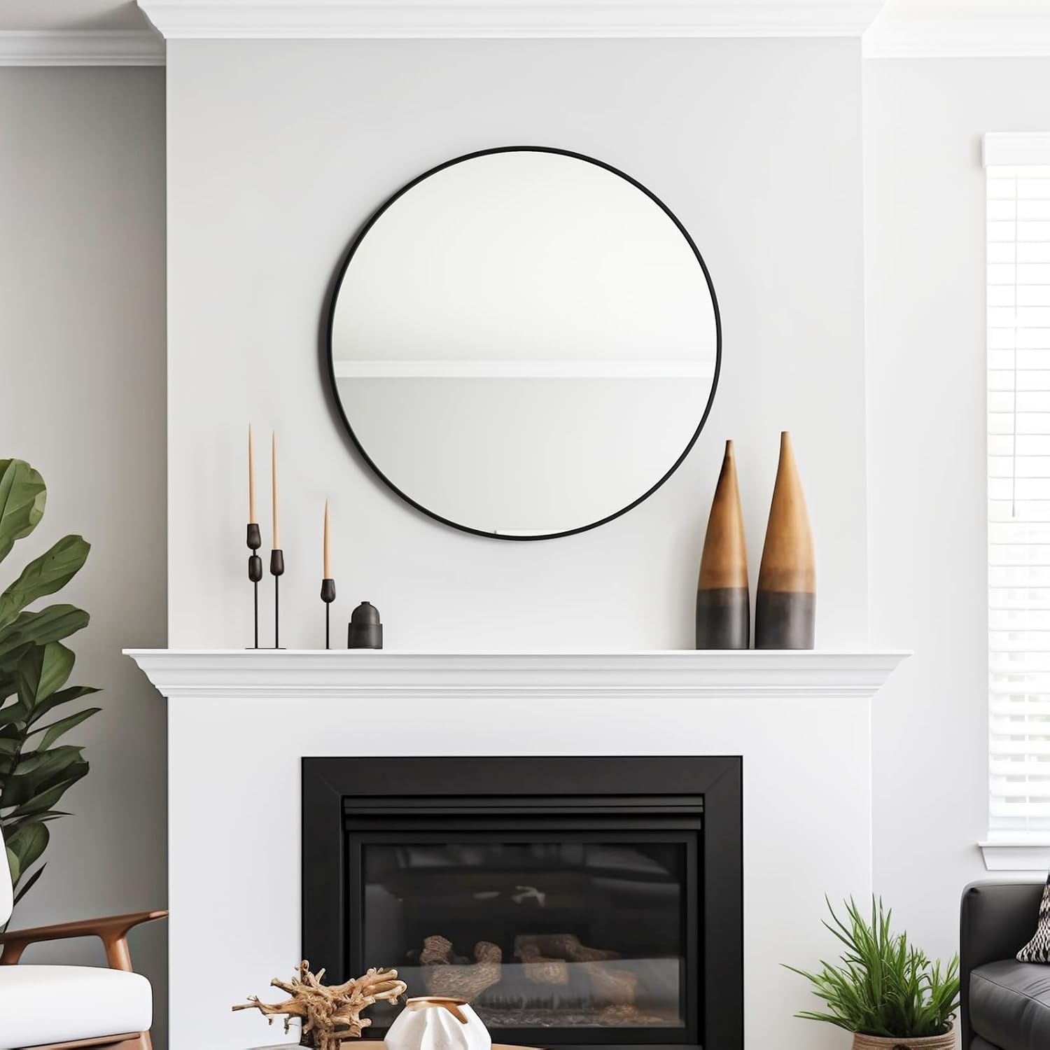 USHOWER Bathroom Mirrors for Over Sink, 30 Inch Circle Mirror with Metal Frame, Black Wall Mirror for Vanity, Entryway, Living Room, Hallway and Bedroom Decor