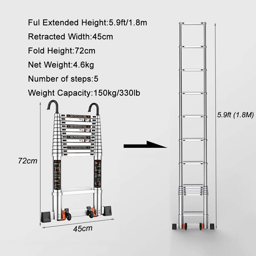 Amazon.co.jp: はしご アルミ伸縮はしご 1.8M/2.5M/3.2M/3.9M/4.6M/5.3  