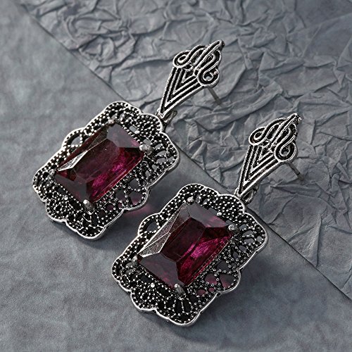 Art Deco Antique Vintage Style Garnet Wine Purple Amethyst Ruby Rhinestone Celtic Bridal Prom Gatsby Formal Wedding Earrings2