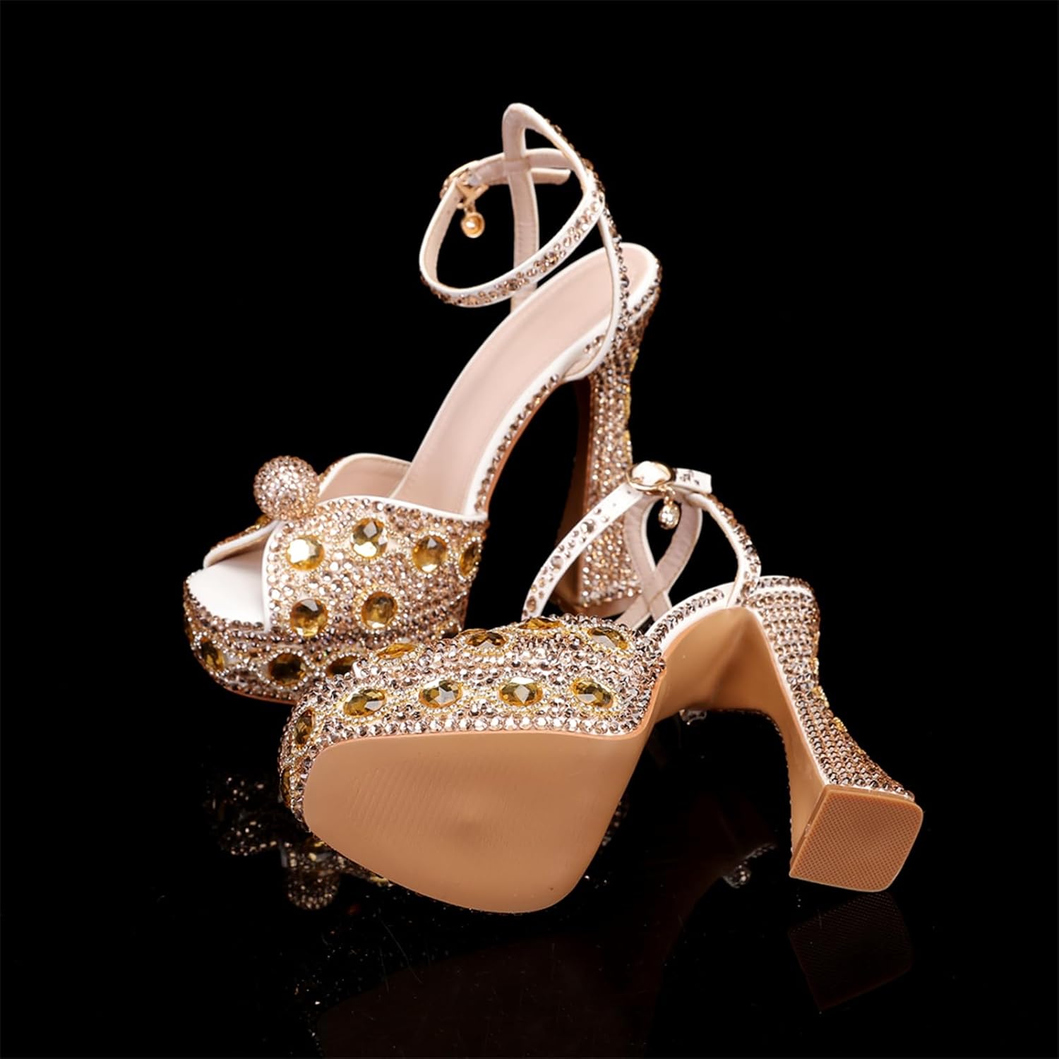 Minishion Womens Platform Wedding Shoes Slingback High Heel Party Evening Sandals with Pearl - Image 6