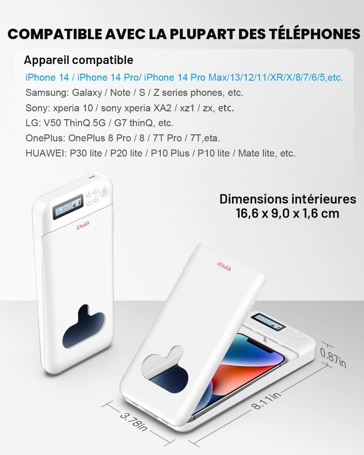 iDiskk Boîte de Verrouillage de téléphone avec minuterie, iPhone Timed Locker Box pour Android Sumsung/Google/iPhone Phone Jail pour Enfants/étudiants/Parents pour se concentrer davantage (Blanc)