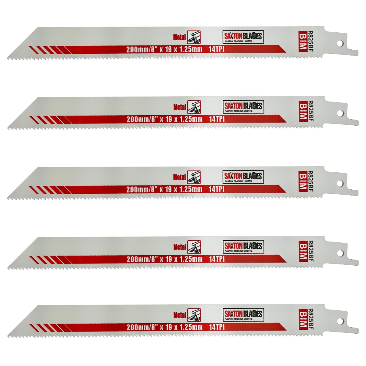 5x Saxton 200mm Heavy Duty Reciprocating Sabre Saw Metal Blades R825BF fits Bosch, Dewalt, Makita etc