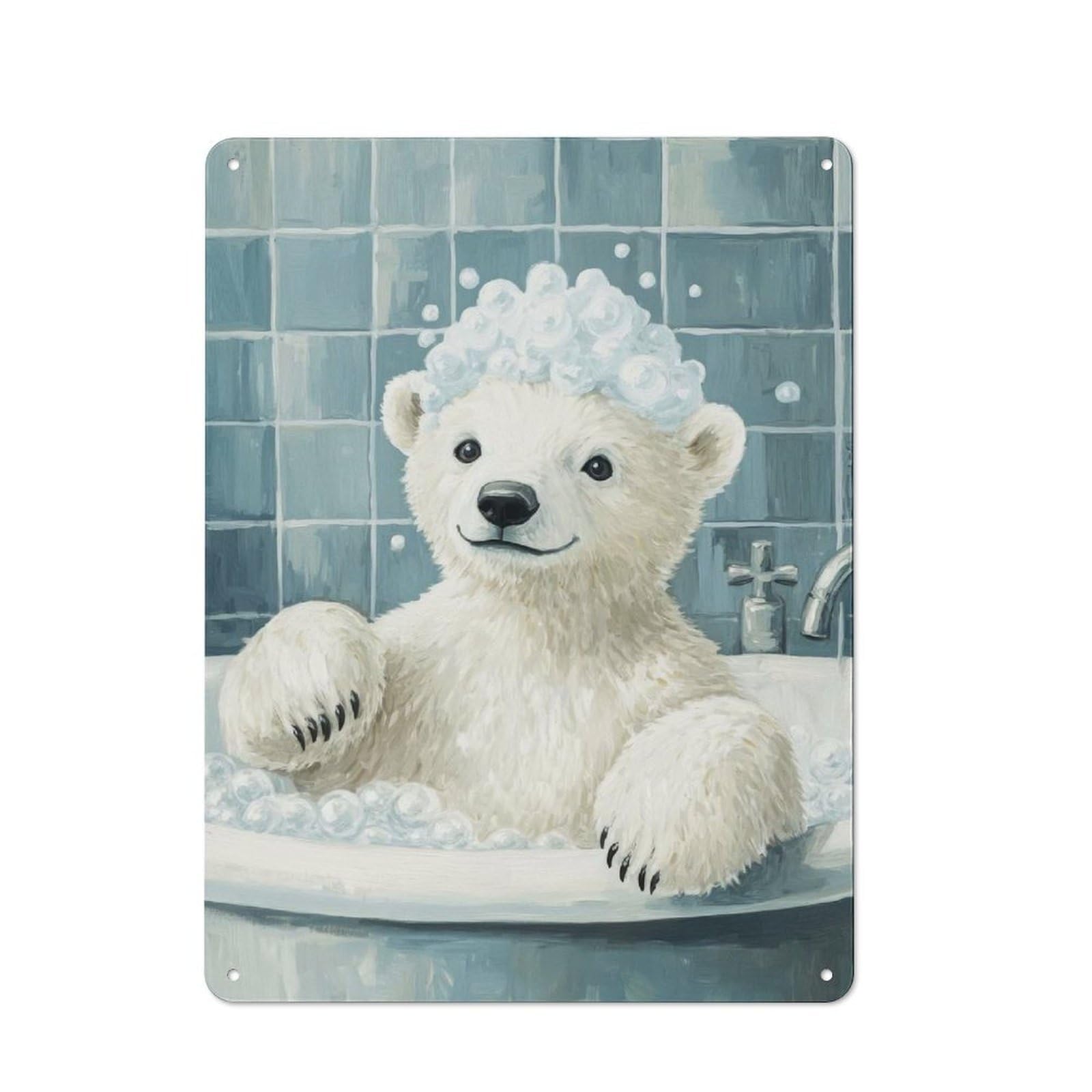 Junmoney Style-6 Polar Bear Bath Time Industrial-Style Tin Sign 40X30cm For Garage Or Workshop, For Garage, Workshop And Man Cave Decoration