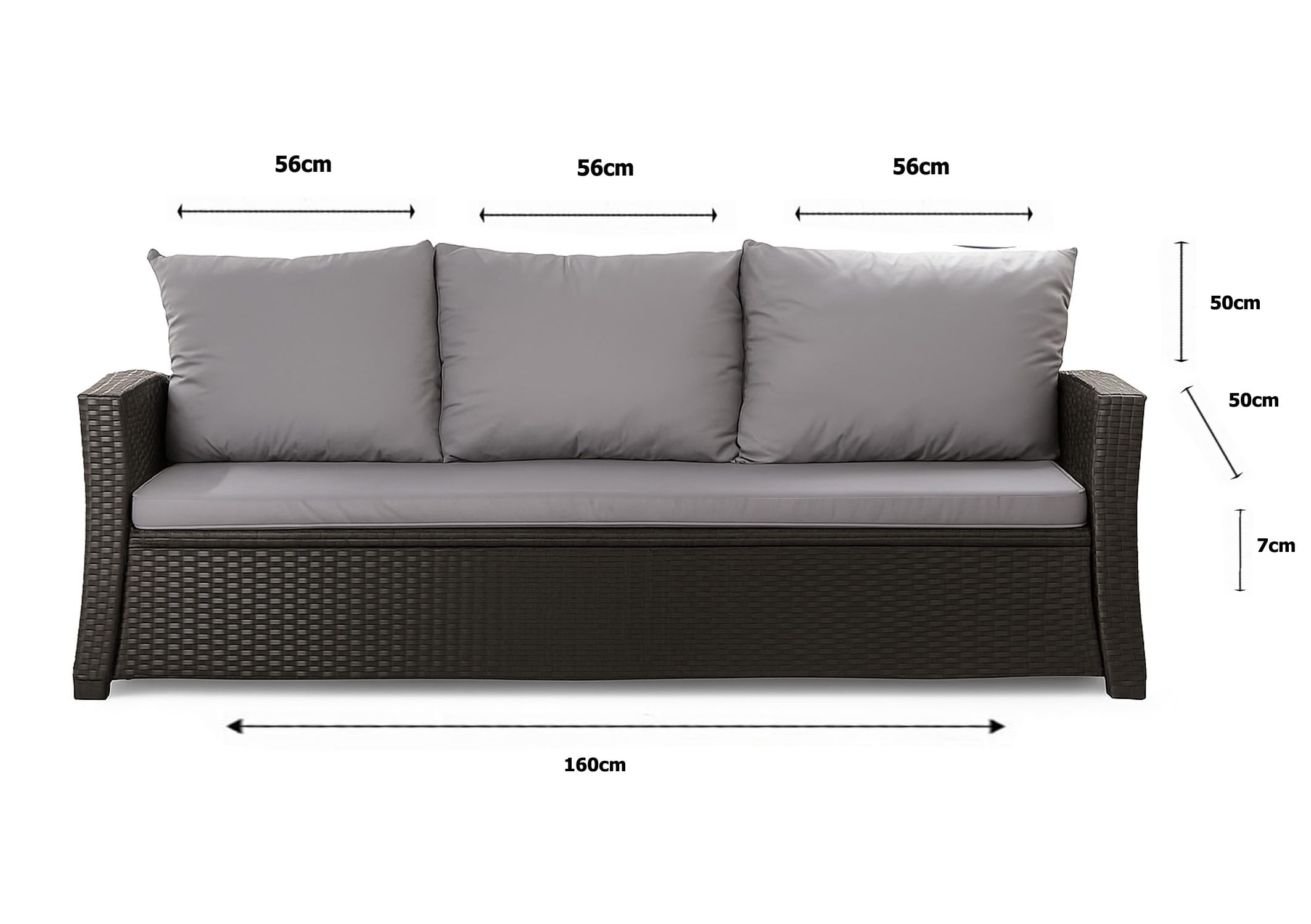 Cojín para banco - Cojín de asiento para exteriores para banco de jardín para polirratán - Relleno de almohada para banco de polirratán para columpio de Hollywood (Gris claro, 160x50x50cm)