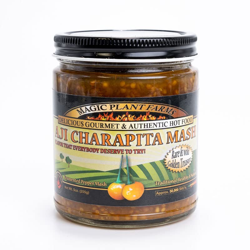 Aji Charapita Chili Pepper Mash by Magic Plant - (9 oz) Medium Heat 30K – 100K SHUs, Exotic Fruity, Citrus Flavor From the Amazon Region | Fresh Pepper Replacement | Gluten Free – non-GMO – Natural