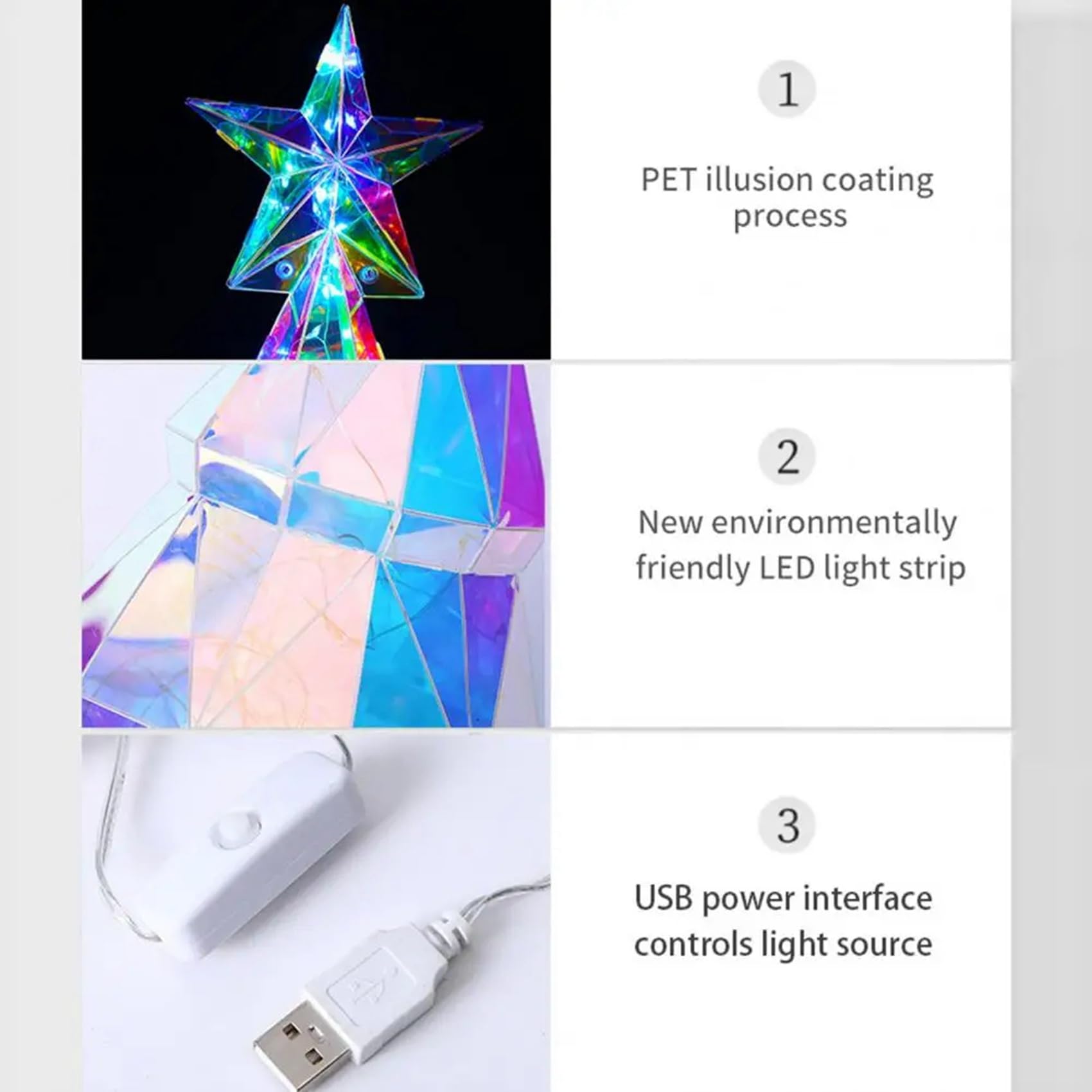 3X Adorno de Luz Navideña, Figura de Árbol de Navidad Colorida Alimentada por USB con Estrella, Centro de Mesa Hecho A Mano para Navidad