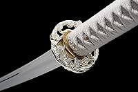 Vista 4 de Espada Katana Tradicional Forjada a Mano con Templado de Calor/Arcilla Verdaderas Katanas de Acero al Carbono 1060/1095 T10, Afilar, Espiga