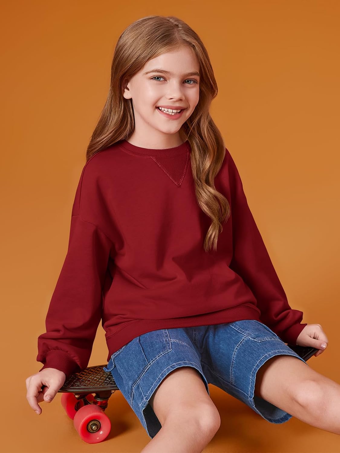 Haloumoning Girls Casual Crewneck Sweatshirts Kids Long Sleeve Oversized Fashion Pullover Tops 5-14 years