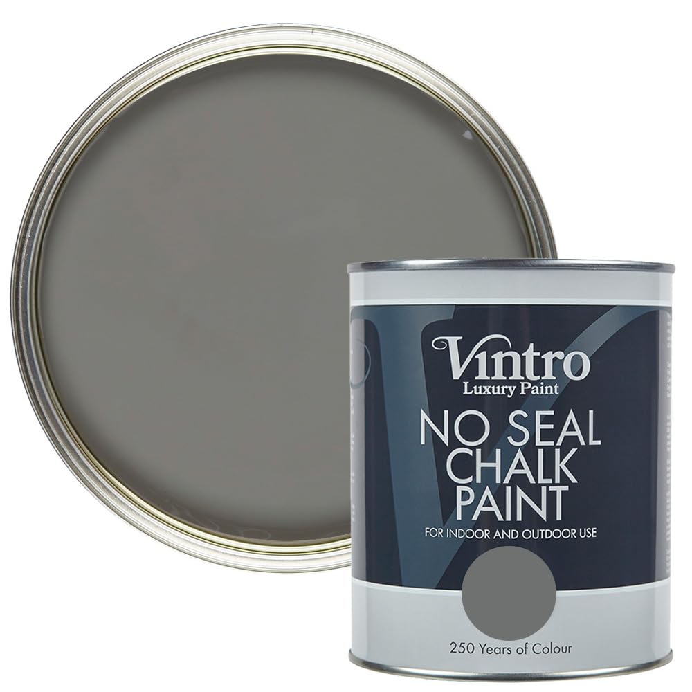 Vintro Paint Cloudburst Vintro | No Seal Chalk Paint | Dark Grey | Interior & Exterior Use | Furniture | Walls | Wood | Metal | 1 Litre (Cloudburst)