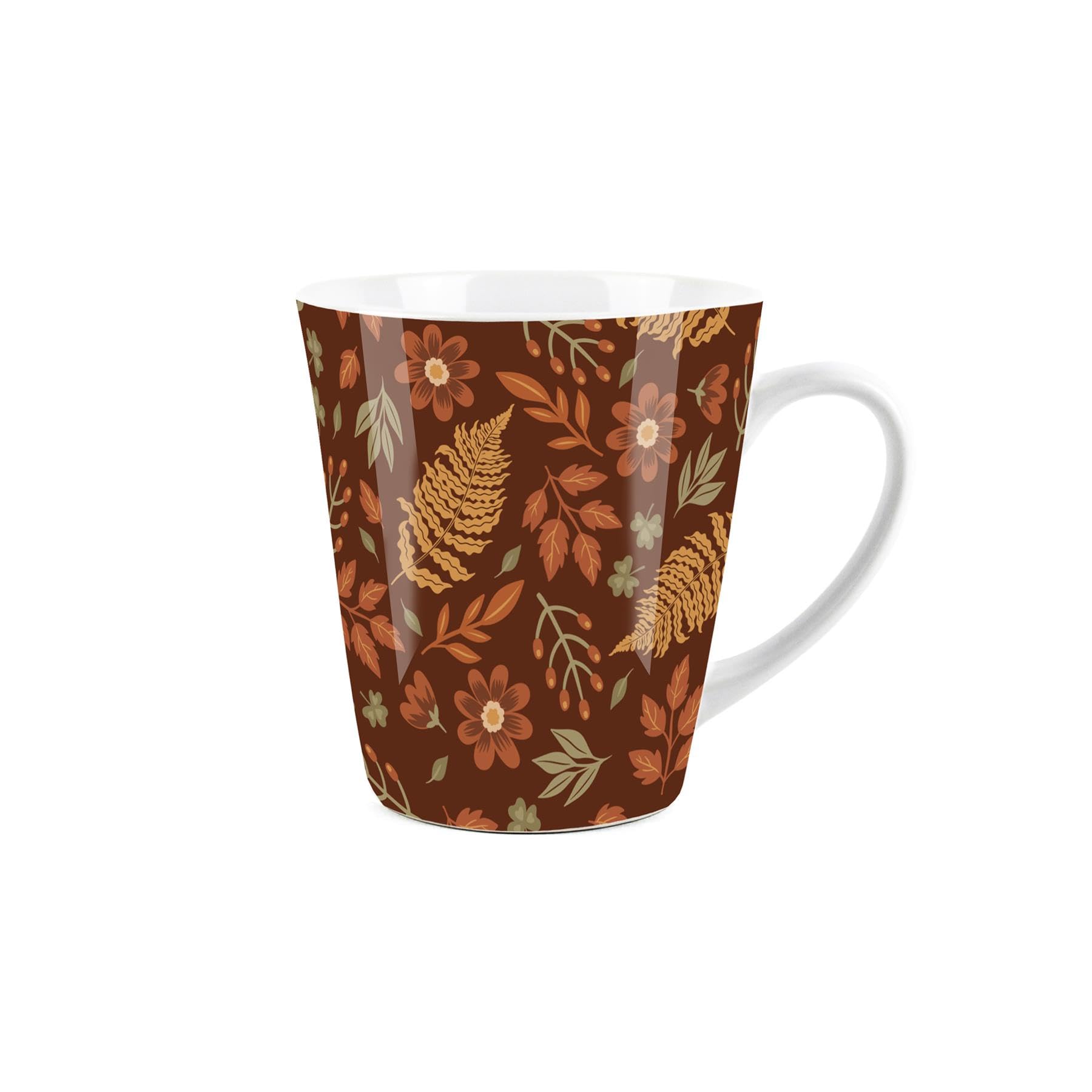 Purely Home Autumn Leaves Small Latte Mug - Ceramic Brown Cup Autumnal Leaf Tea/Coffee Present Gift, 1 Mug