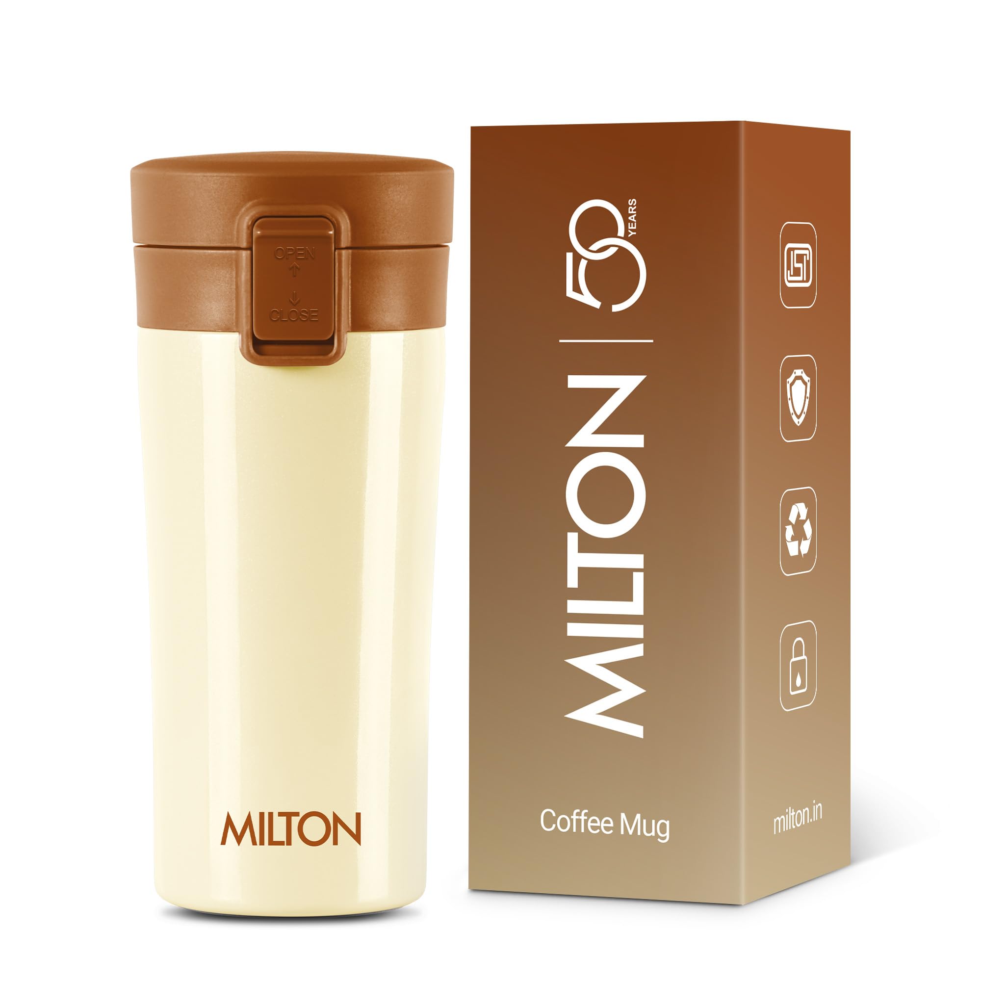 MILTON Thermosteel Vacuum Insulated Stainless Steel Coffee Mug Travel with Strainer, ISI Certified, Hot & Cold, Anti Skid Bottom, Spill Proof and Rustproof, 350 ml, Ivory-image-9