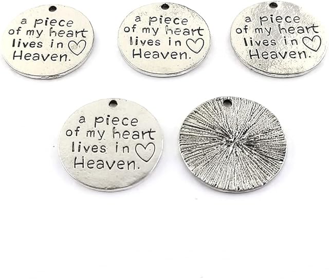 Antique Silver Zinc Alloy"a Piece of My Heart Lives in Heaven" Charms 24mm Pack of 5 - Perfect for Jewellery Making and Gift