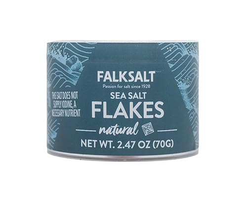 FALKSALT | Copos de sal marina naturales orgánicas de 2.47 onzas | Certificado sin OMG, Kosher y Halal | Copos de sal marina de acabado gourmet | 5