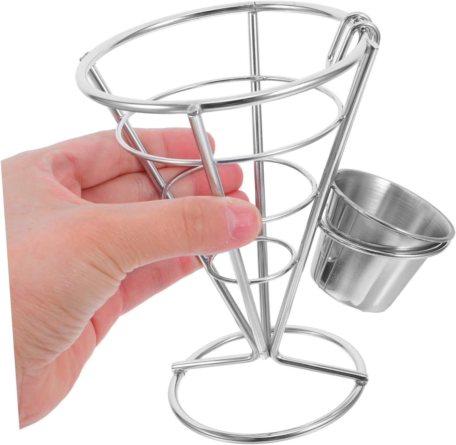 Mikinona Fries Holder Stand Metal Wire Basket Sauce Dippers for French Fry Chips for Parties and Gatherings Construction Cone Design for Easy Serving