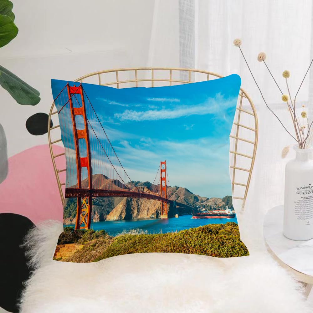 HYOSXW Cushion Cover,Throw Pillow Case Home Decorative for Living Room Bedroom Sofa Chair 16X16 Inch,Golden Gate San Francisco American Management Summer Sky,Pillowcase 40X40cm
