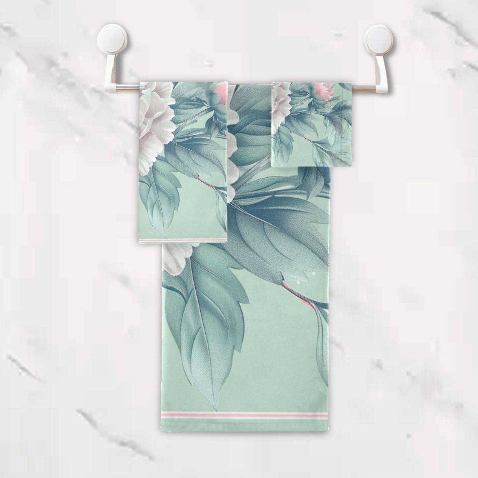 Set di 3 asciugamani da doccia in stile bohémien, motivo floreale verde, 1 asciugamano da bagno, 1 asciugamano per le mani, 1 panno per la casa, cucina e famiglia