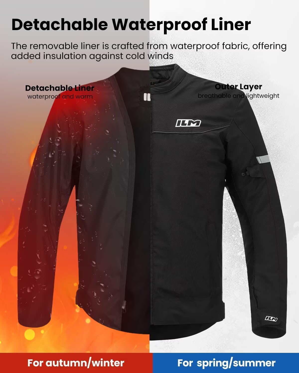 ILM Motorcycle Jacket with CE Armor Detachable Waterproof Liner Dual Sport All Season Riding for Men JF3