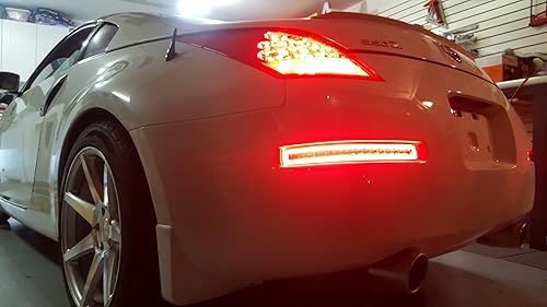Miniatura 8 de iJDMTOY Lente transparente con interior rojo oscuro todo en uno LED completo parachoques inferior Lámparas traseras compatibles con Nissan 2003-2009