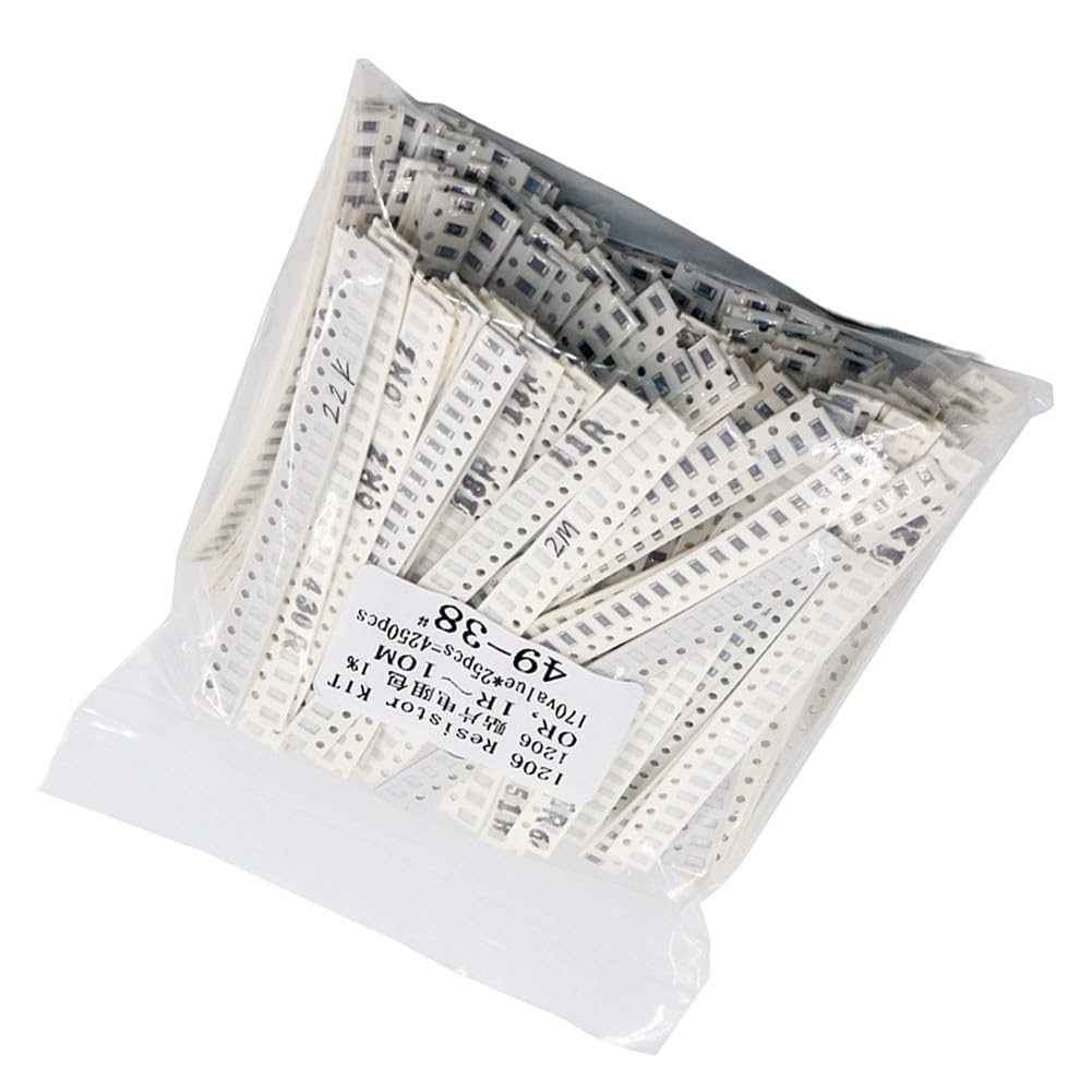 ZYWUOY Kit de resistencias SMD 1206, 4250 piezas, 170 valores, 1% de tolerancia de 1 ohm-10 m ohm, surtido, para proyectos de reparación de circuitos electrónicos