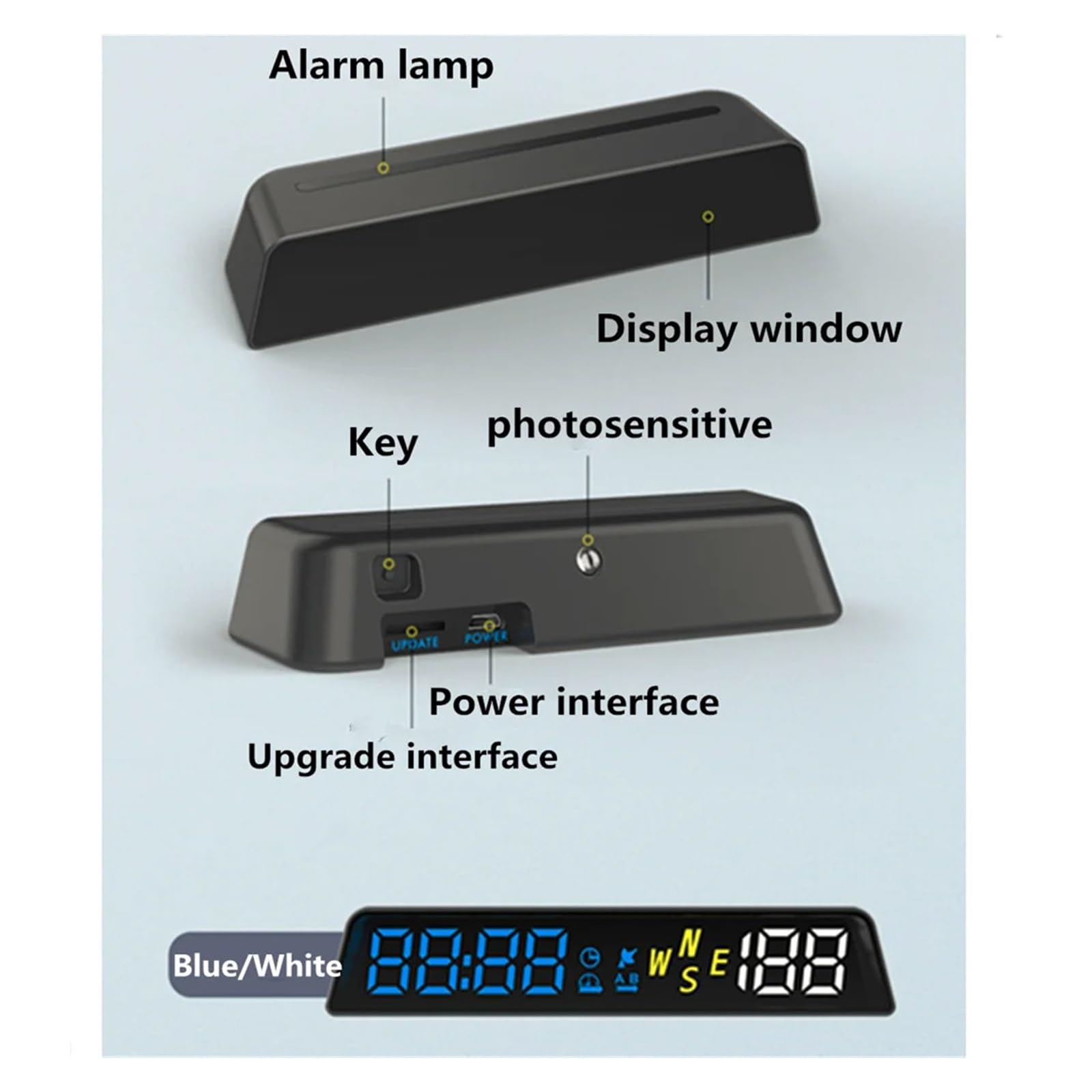 Panele Instrumentów Samochodowych H500G GPS HUD Wyświetlacz Head Up Inteligentny Cyfrowy Miernik Przypomnienia O Alarmie I Start Stop Z Samochodem(White- A)