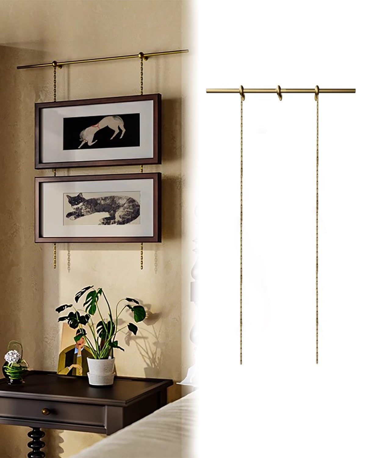 Colgar Cuadros Kit Resistente para Colgar Cuadros O Espejos Grandes con Revestimiento de Latón, Soporte de Pared con Riel para Fotos de Galería de Arte, Cables para Exhibir Obras de Arte(55.1inch/4.6f