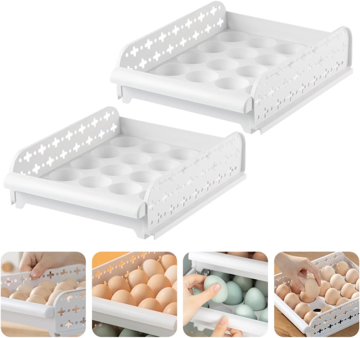2pcs Plastic Egg Storage Case with 20 Compartments for Refrigerator