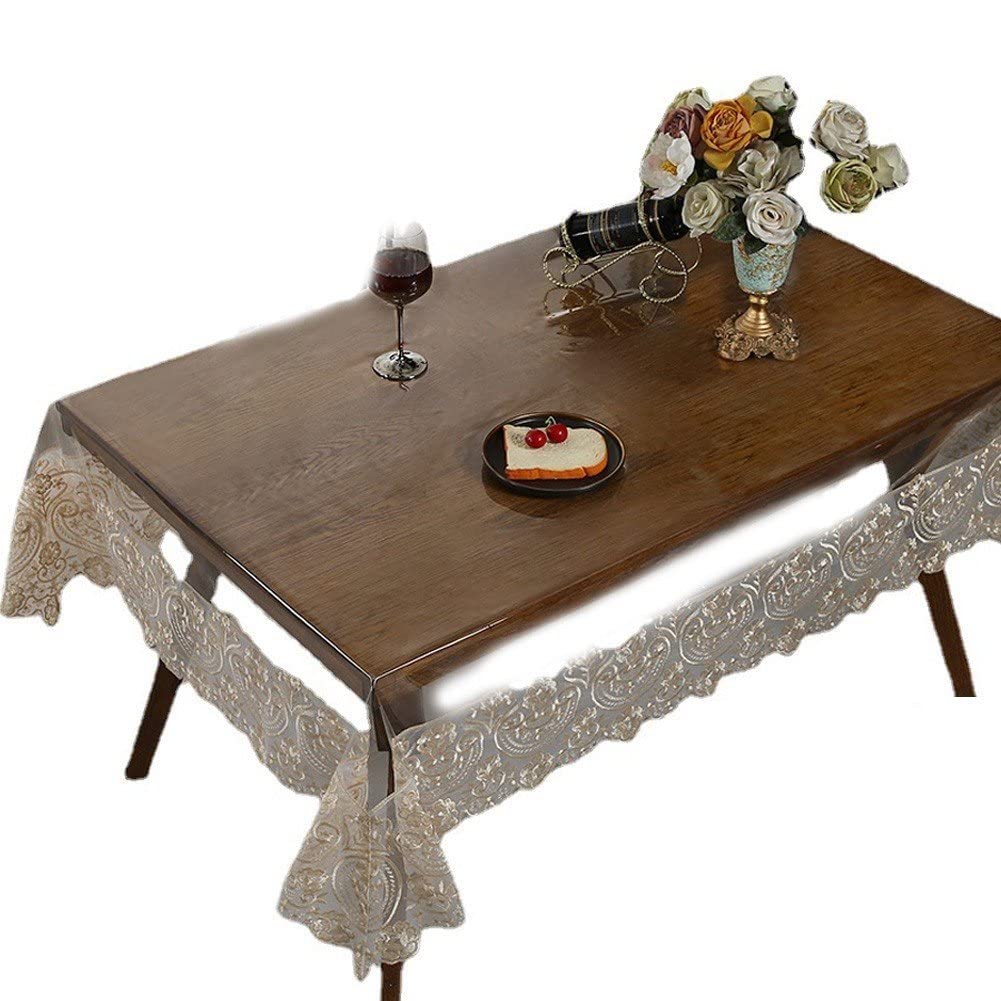 Table protecteur PVC transparent anti-rayure avec bordure dentelle