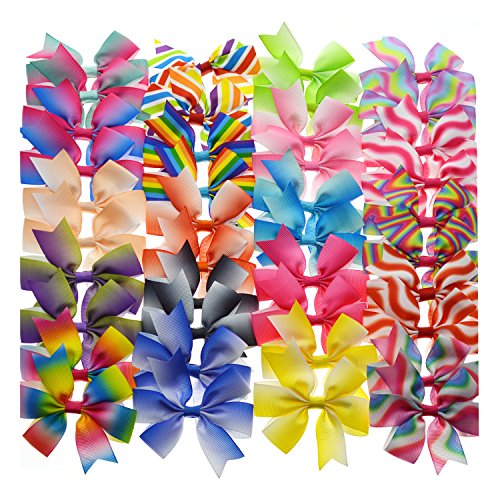 40pcs Toddler Girls Ribbon Bows for Hair (rainbows)