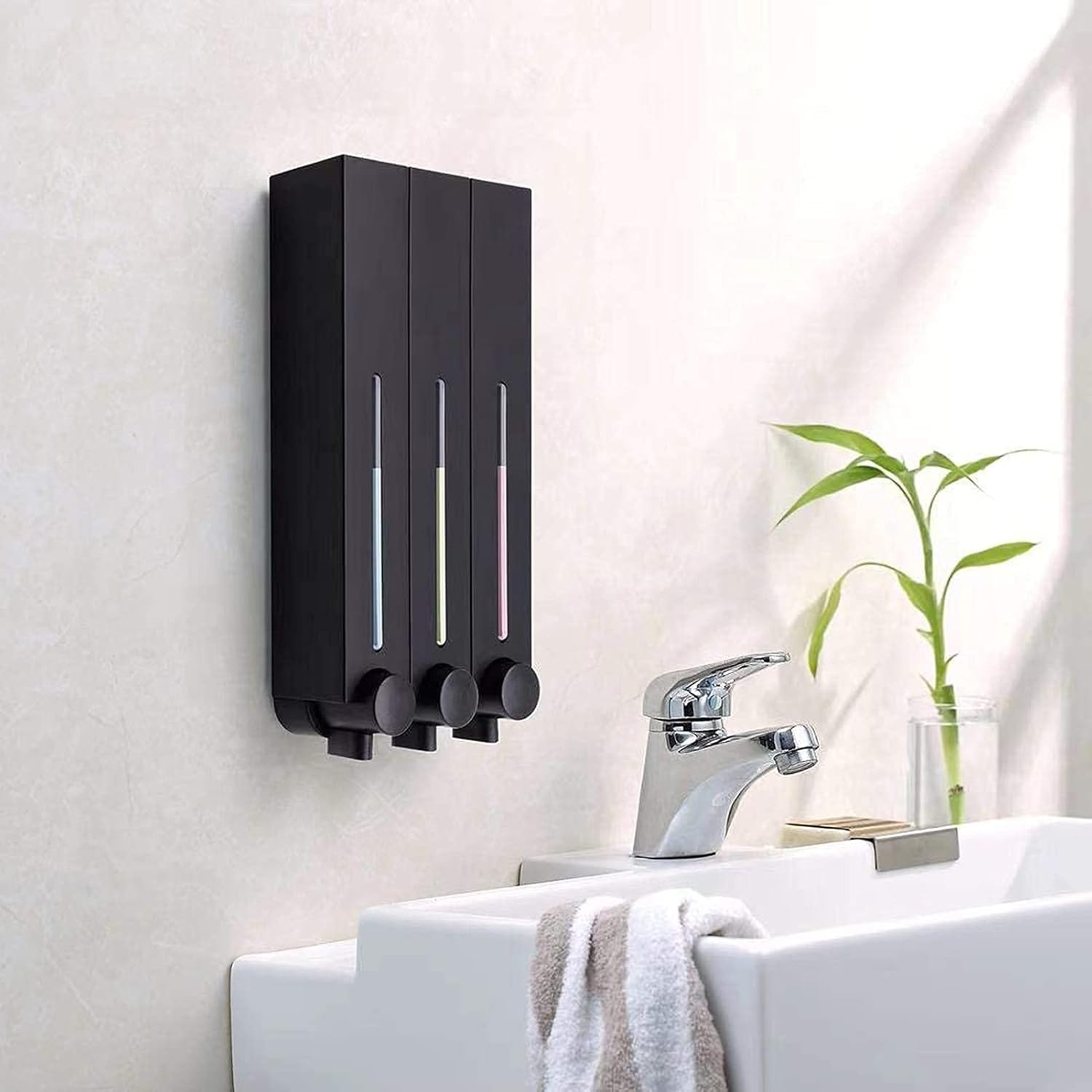 Soap Dispensers Square Refillable Wall-Mount Shampoo and Conditioner Lotion Shower Soap Dispenser (Color : Matt Black, Size : Triple)