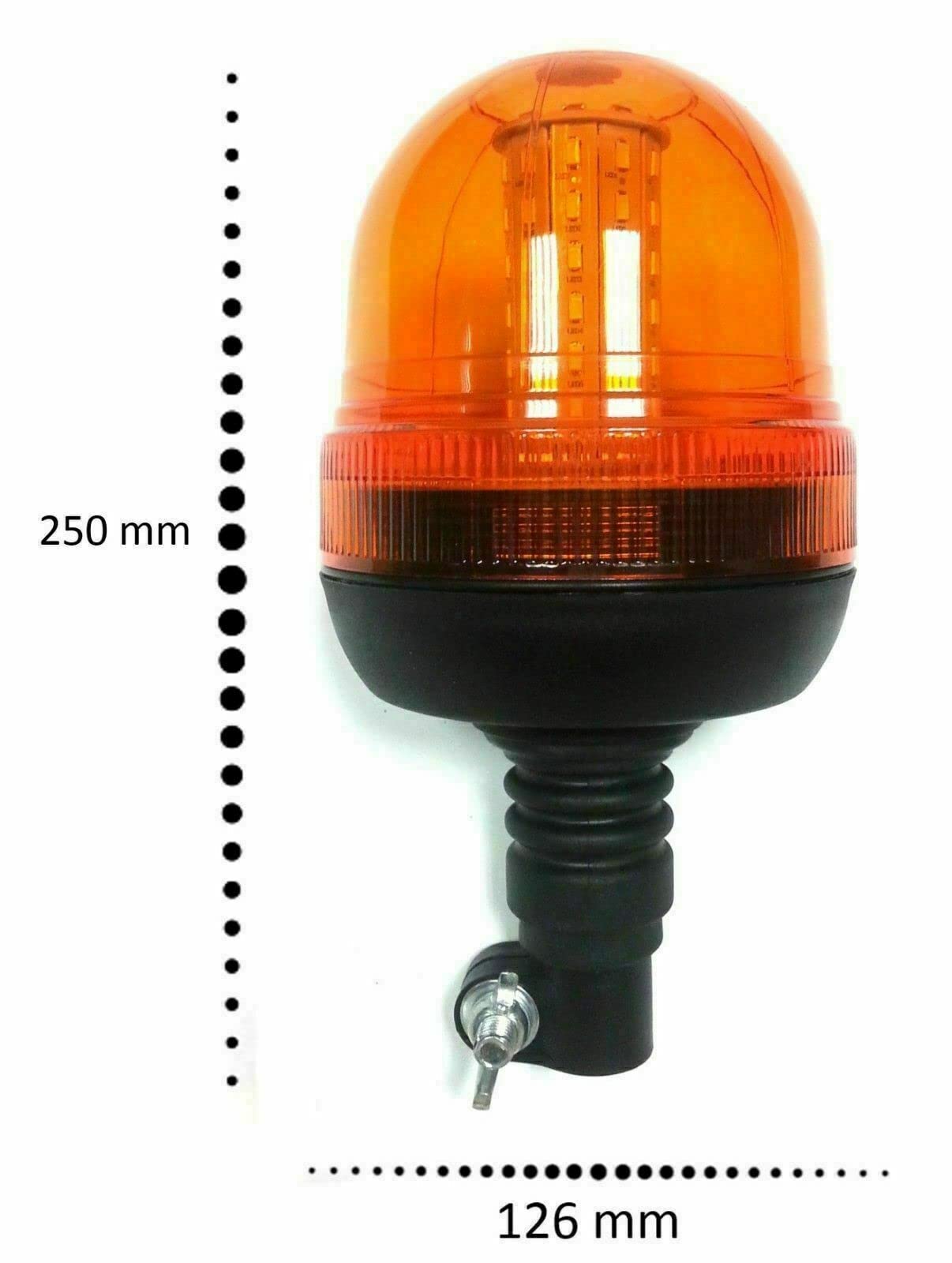 J/J Gyrophare LED Orange 12V 24V E9 R65 + Support Tige DIN Latéral L-Forme en Acier Inox Balise d'Avertissement 3 Modes Éclairage Rotation et Flash pour Tracteur Camion Agricole