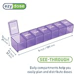 Ezy Dose Hebdomadaire7-Day) Organisateur de pilules, Grand planificateur de médecine, Vitamine quotidienne compacte pourpre & Supplément de cas de médecine, pop-up compartiments, pratique et facile à utiliser, amis des voyages, sans BPA