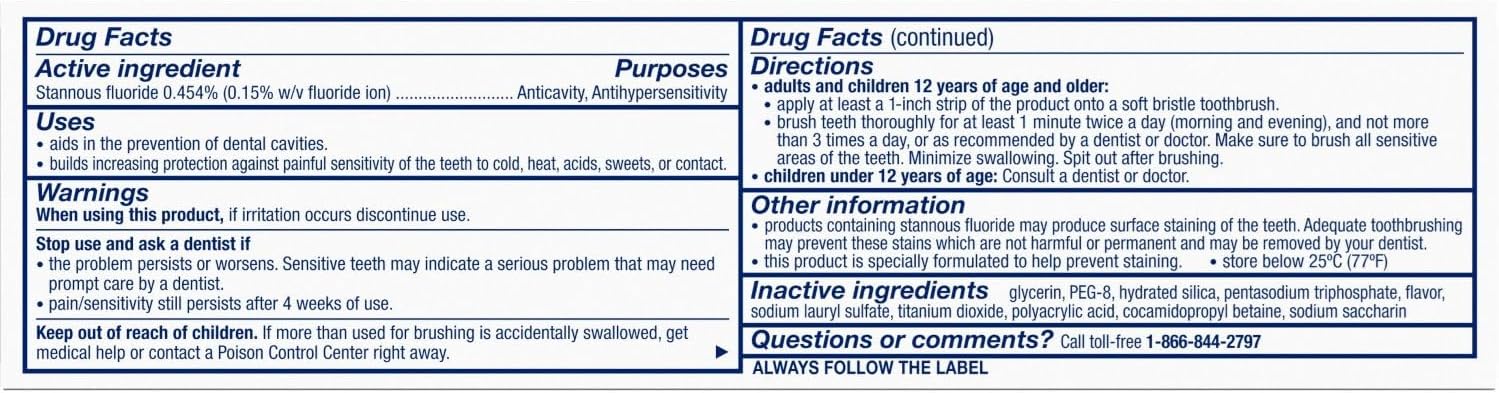 Sensodyne Rapid Relief Sensitivity and Cavity Prevention Toothpaste, Mint, 3.4 oz (96.4g) - Pack of 4